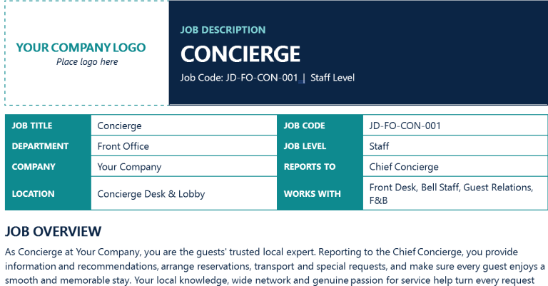 Concierge Job Description Template
