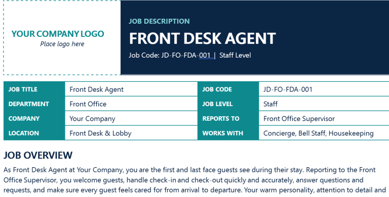 Front Desk Agent Job Description Template