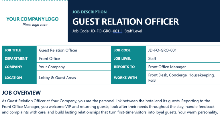 Guest Relation Officer Job Description Template