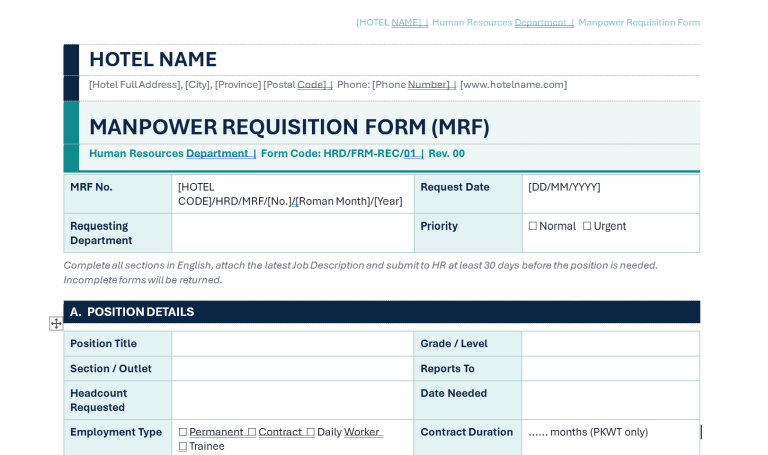 Manpower Requisition Form (MRF)