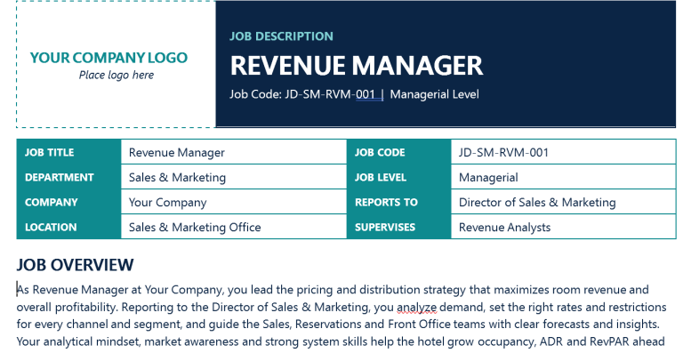 Revenue Manager Job Description Template