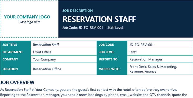 Reservation Staff Job Description