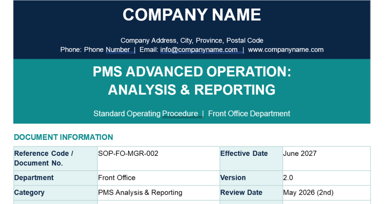 PMS Advanced Operation: Analysis and Reporting SOP