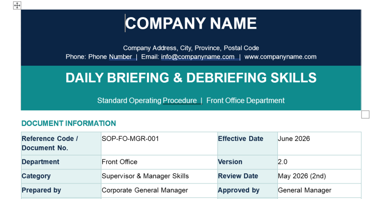 Daily Briefing and Debriefing Skills SOP