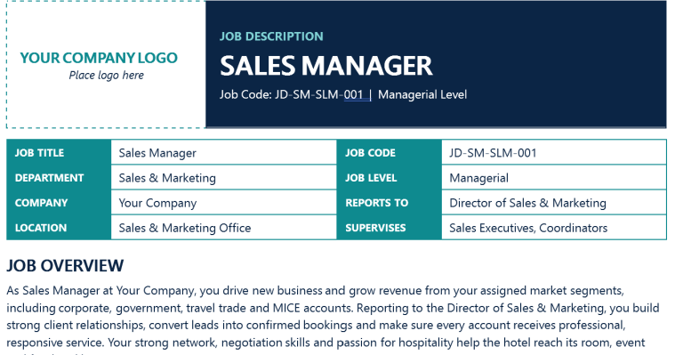 Sales Manager Job Description Template